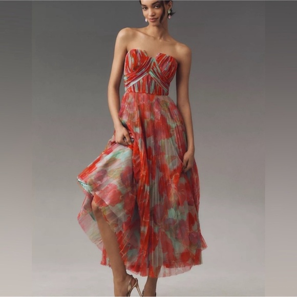 HUTCH Corene Pleated Strapless Mesh Gown - Picture 1 of 7